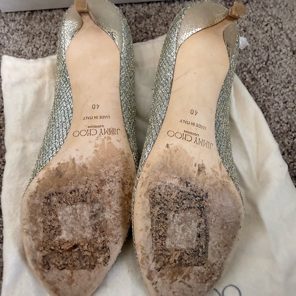 Jimmy Choo Glitter Peep Toe Heels - Picture 8 of 9